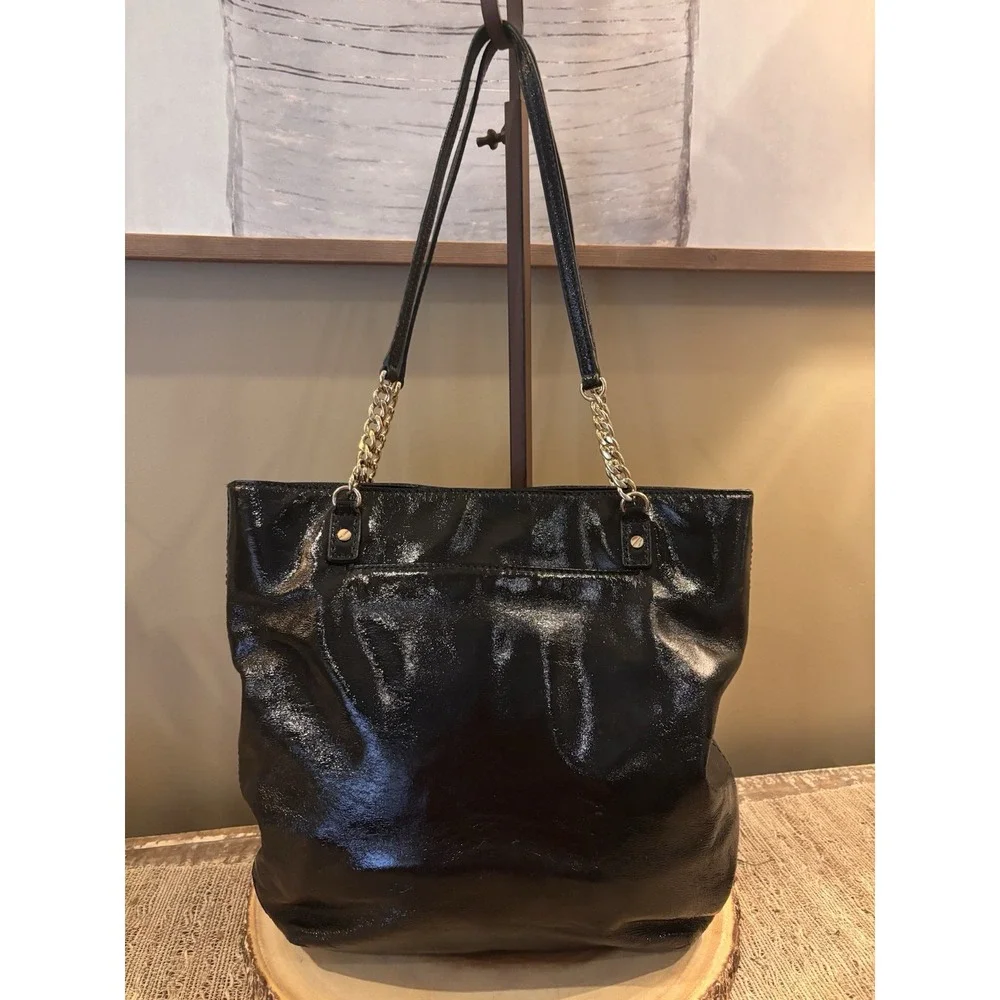 Michael Kors Large Tote Bag Black Leather Shoulder‎ Bag Chain Detail Charm